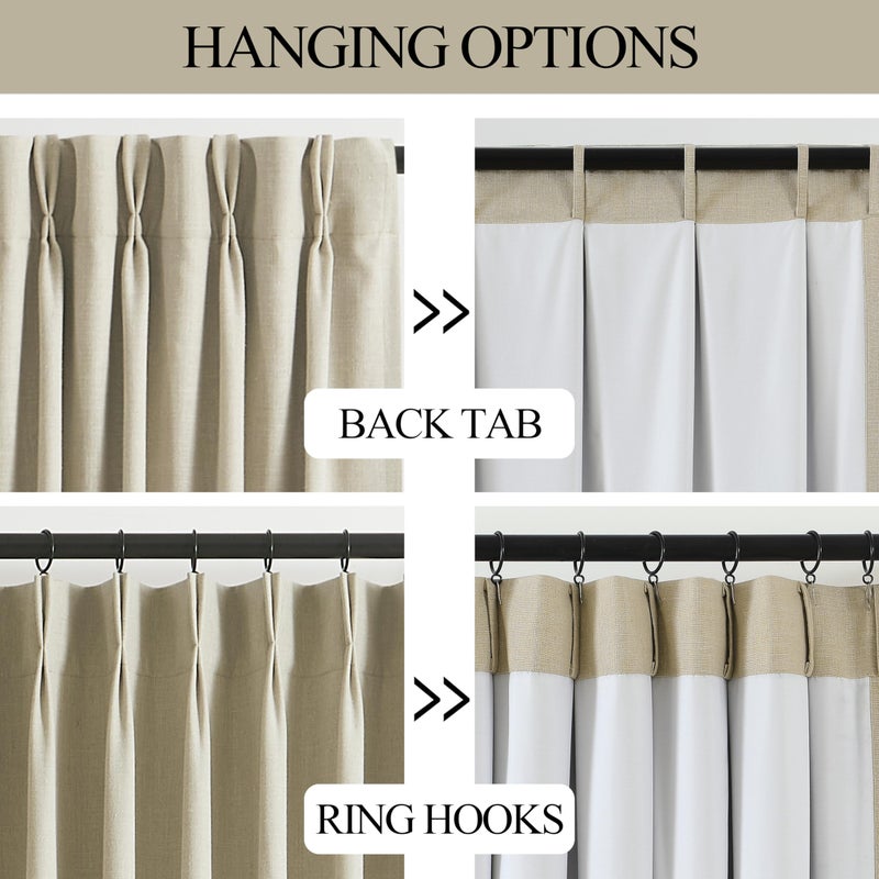 Vision Home Sand Pinch Pleated Full Blackout Curtains Linen Blended Room Darkening Window Curtains 108 inch for Living Room Bedroom Thermal Insulated Pinch Pleat Drapes with Hooks 40"" Wx108 Lx2 - Image 4